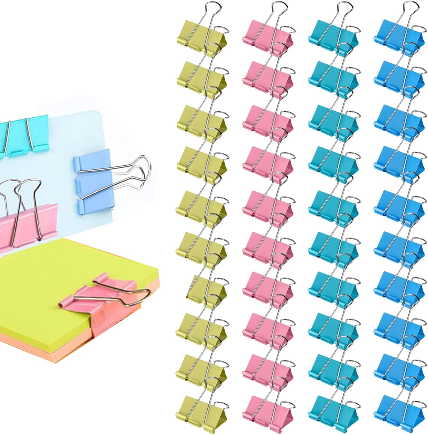 Binder Clip Assorted - 折りたたみクリップ、ペーパークリップ40個、金属製、バインダークリップ、19 mmバインダークリップ、学校用オフィス文書クリップ、ノート、文房具用