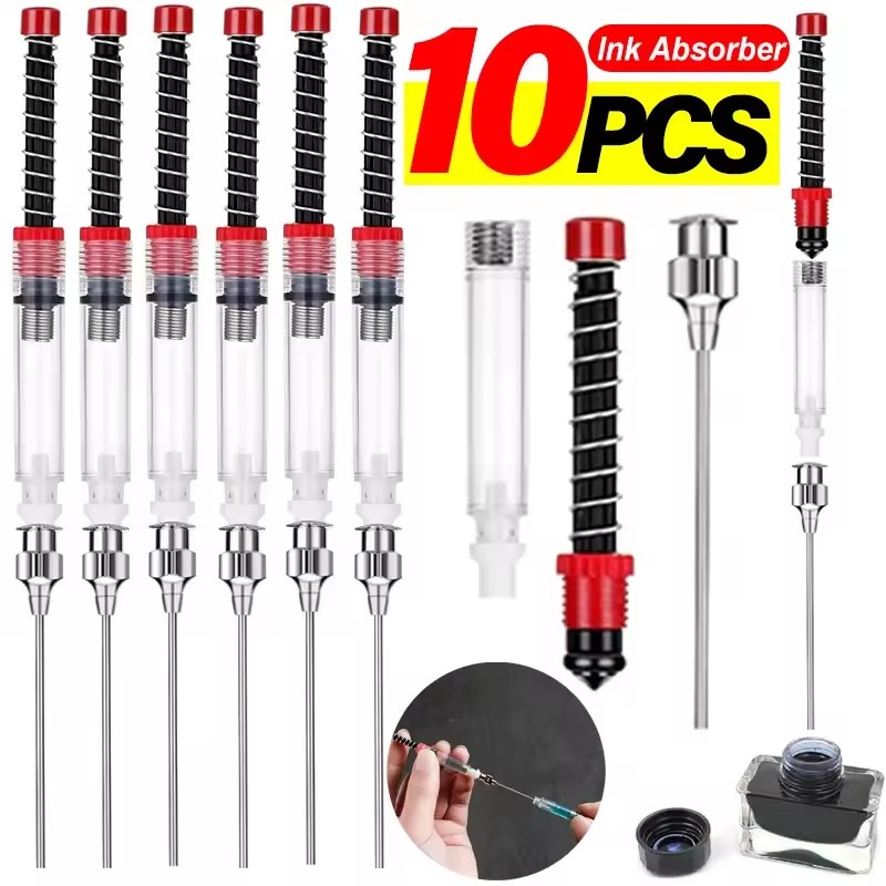 Stationery Supplier - 1-10 個の万年筆インク吸収体スプリングフィラーコンバーター用文具インクシリンジデバイス万年筆用コネクター付き