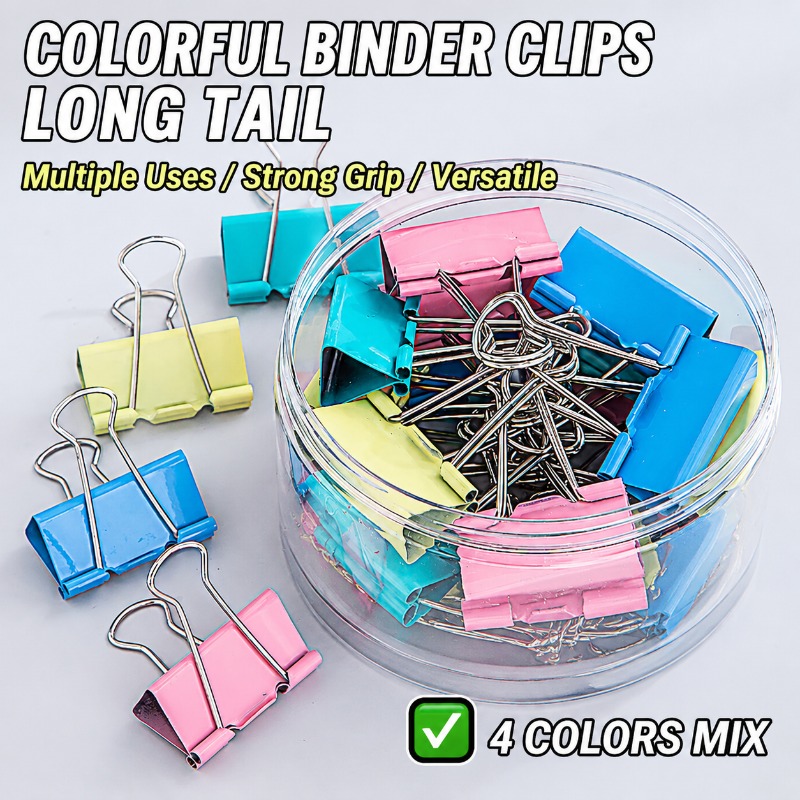 カラフルな金属製バインダークリップ、各種サイズのオフィス用紙 - Binder Clip Assorted のレビューと価格