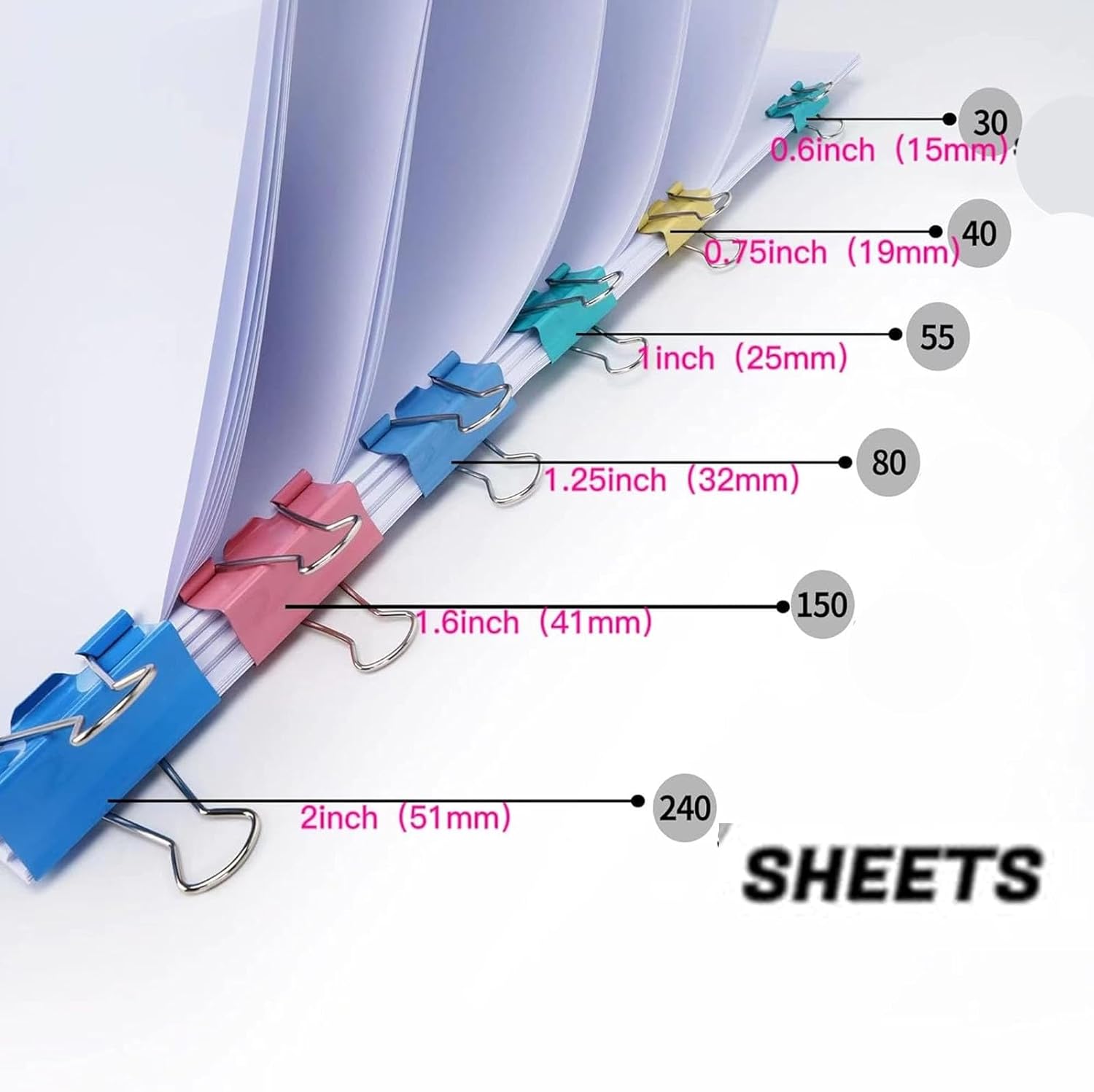 折りたたみクリップ、ペーパークリップ40個、金属製、バインダ - Binder Clip Assorted のレビューと価格