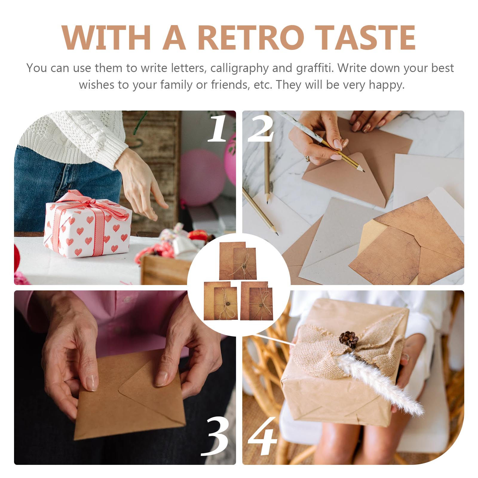 ヴィンテージ風便箋封筒セット レトロクラフト紙レターセット  - Letter Envelope Kraft のレビューと価格
